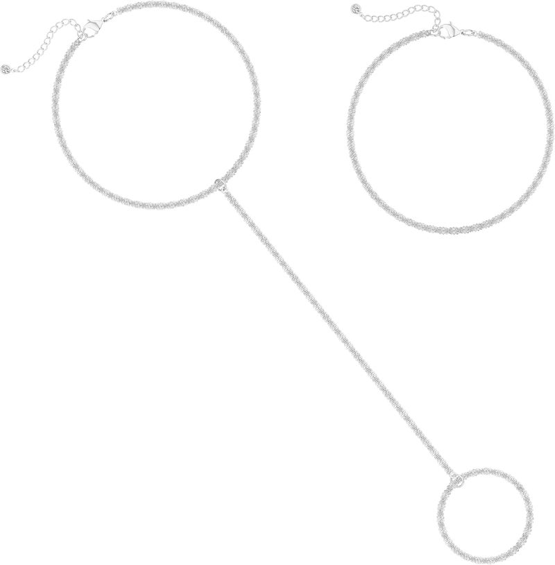 Moodear Sterling Silver Dainty Ring Bracelet Hand Chain for Women - 14K Gold Plated/Sterling Silver Layered Adjustable Satellite Bead Paperclip Dot CZ Link Hand Chain Bracelets Non Tarnish Trendy Jewelry Gift - Image 1
